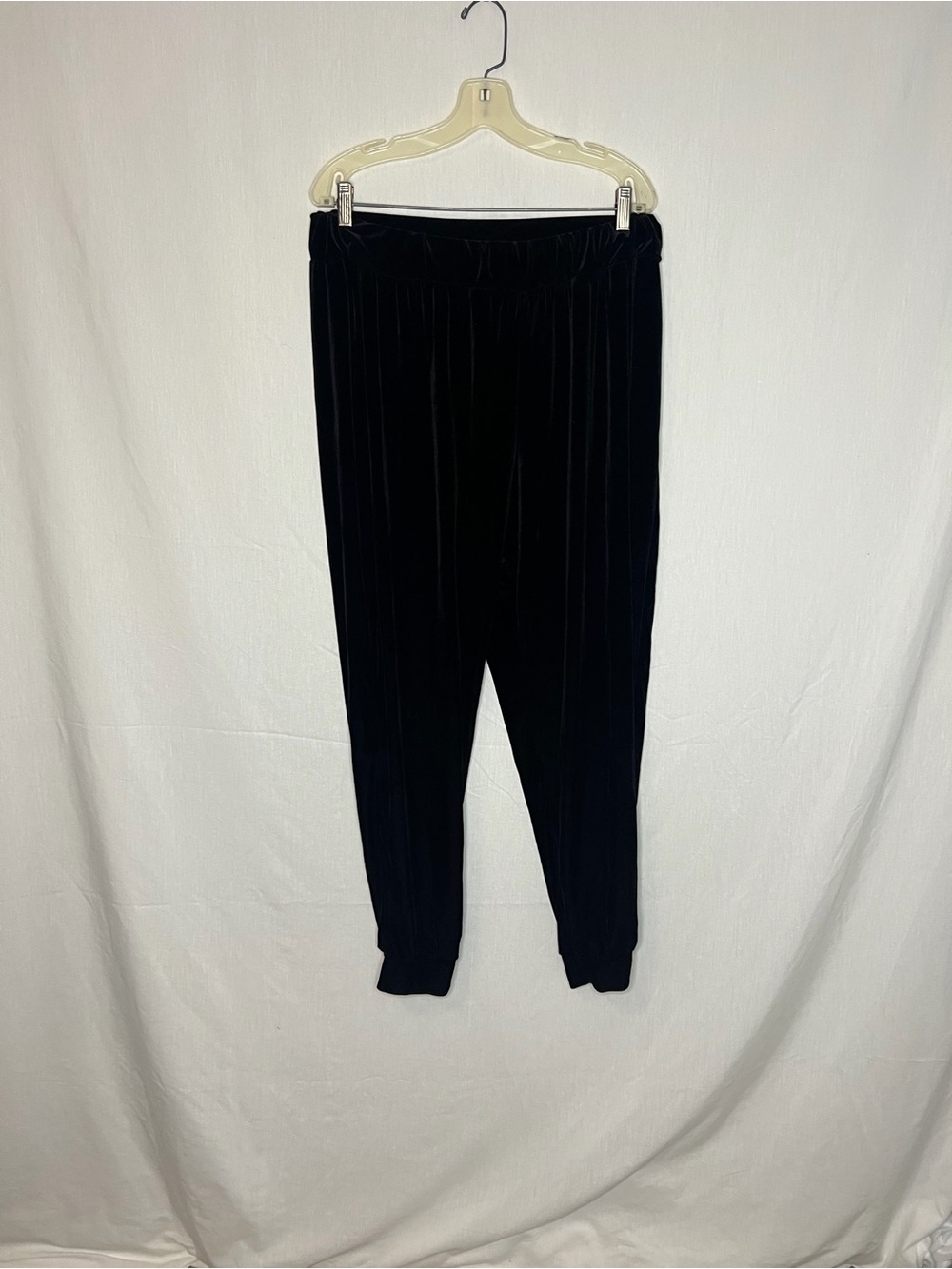 Black Velvet Pull On Jogger Pants Elastic Waist Plus Size 14/16